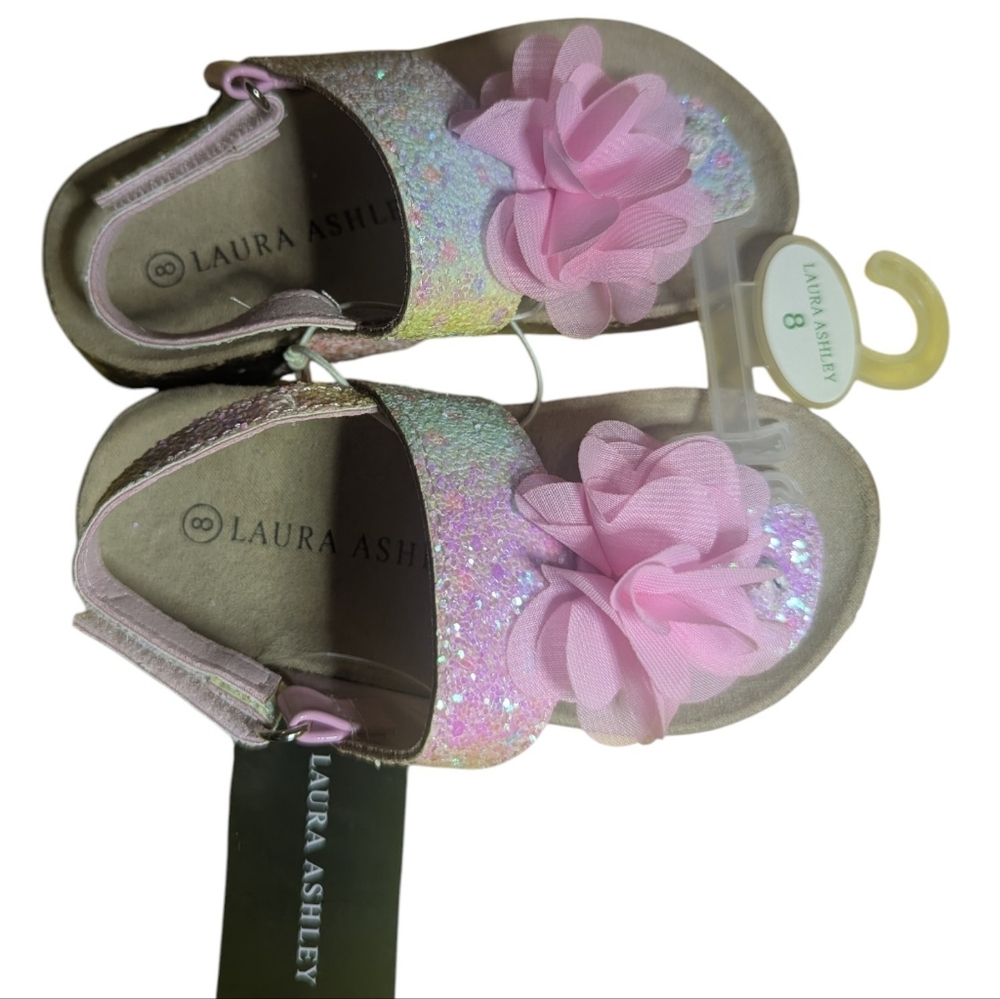 Laura Ashley Toddler Girl Sandals Sz 8 Pink Glitter Flower